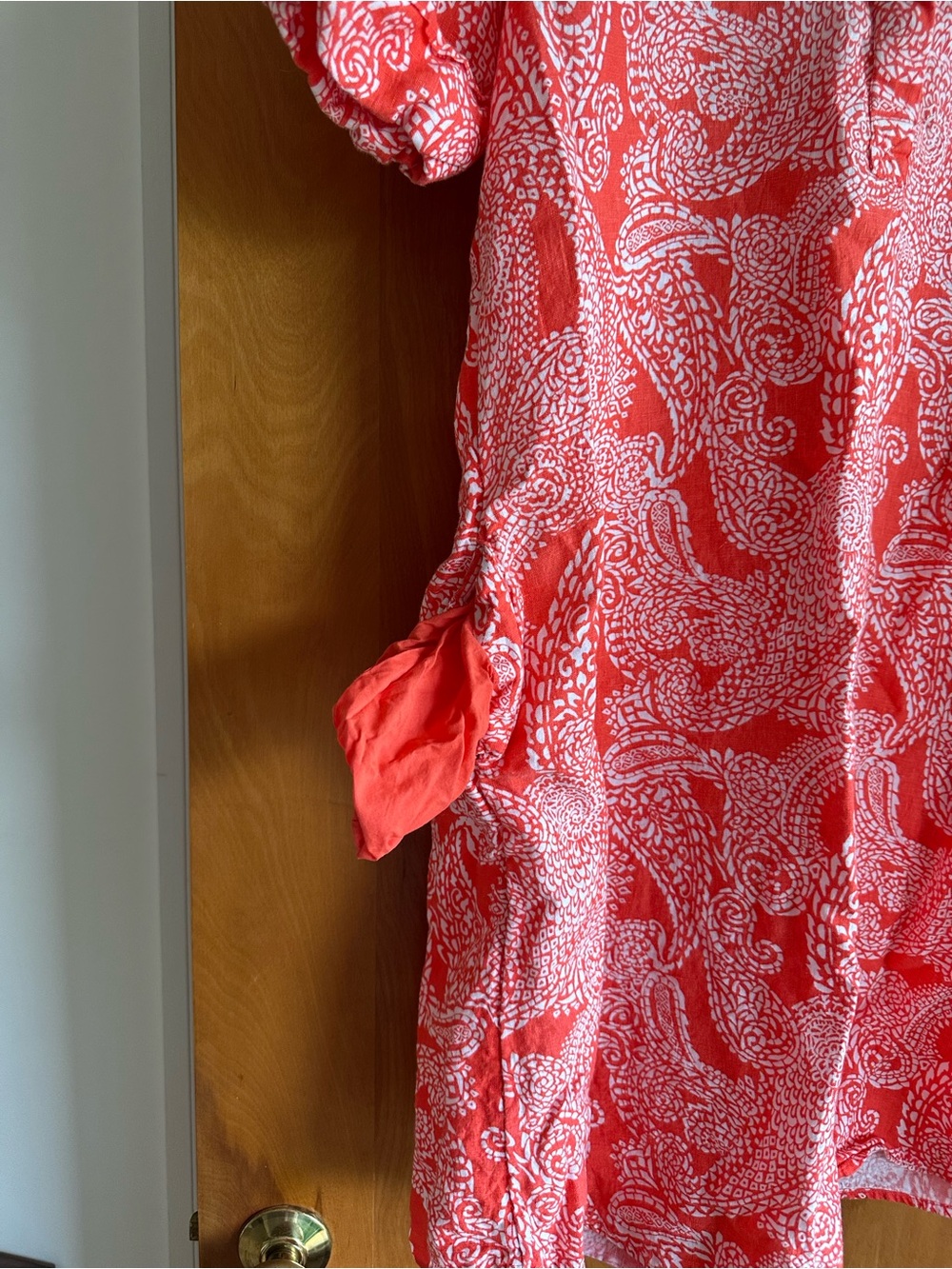 Chico's Bright Coral paisley linen shift dress. - Picture 4 of 4